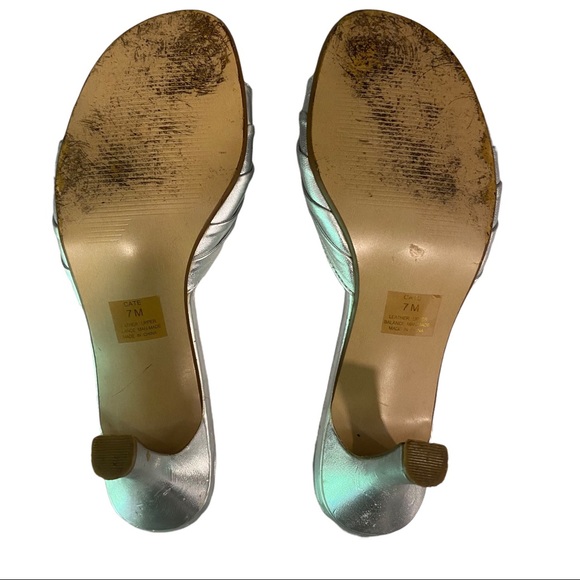 STEVE MADDEN Women's size 7M Leather Diamond Slip-On SILVER Open Toe Heels CATE - Picture 3 of 3